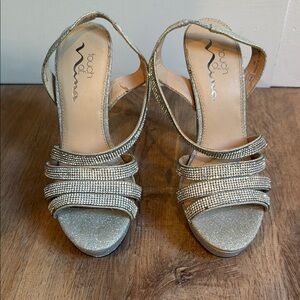 Touch Ups Silver Heels with Rhinestone Embellishments